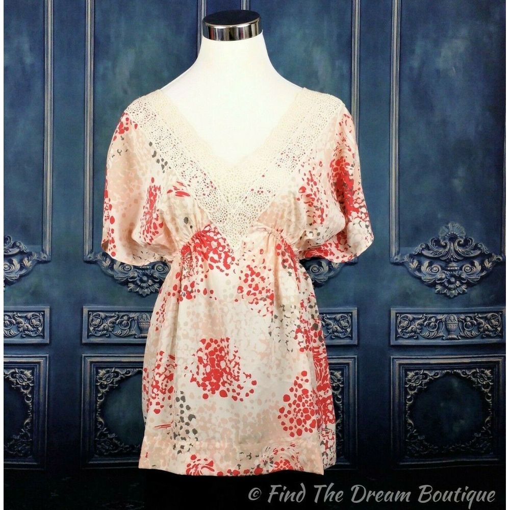 ELLE XS Blouse Floral Lace Dolman Sleeve